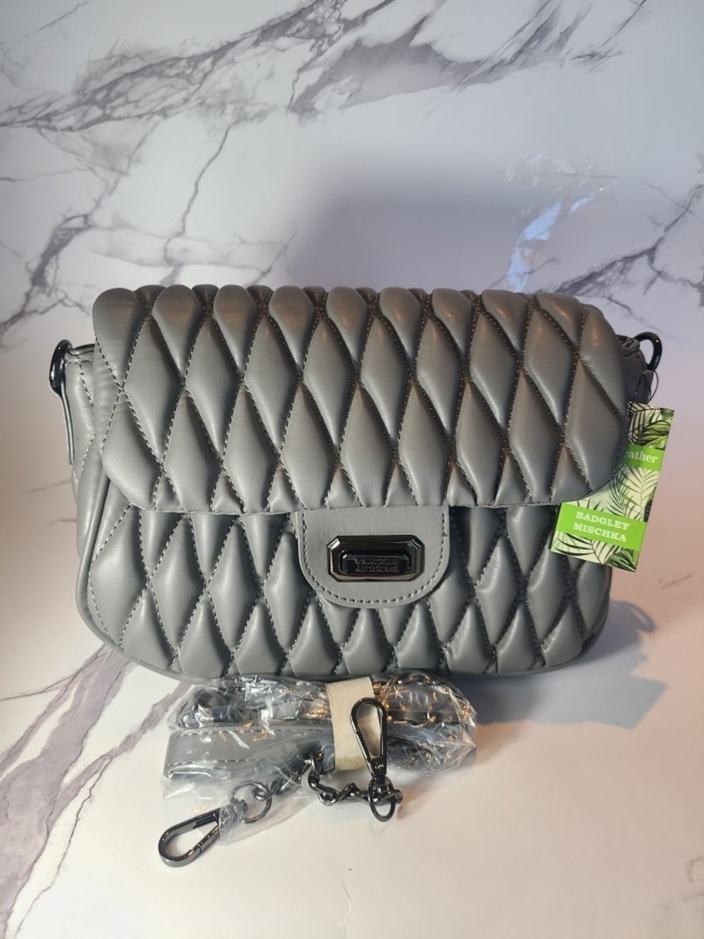 Badgley Mischka Quilted Gray Crossbody Purse